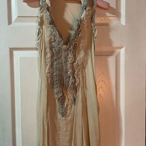 Ruffled Beige Sleeveless Dress